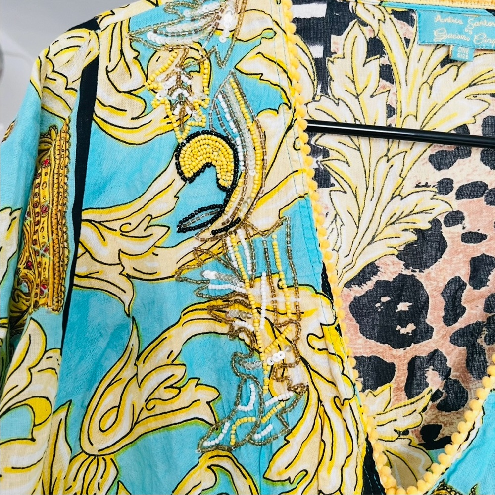 Antica Sartoria by Giacomo Cinque Top O/S Beaded Sequin Vacay Leopard Print - Picture 7 of 10